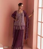 Purple Chinon Free Size Stitched Suit with Embroidery 