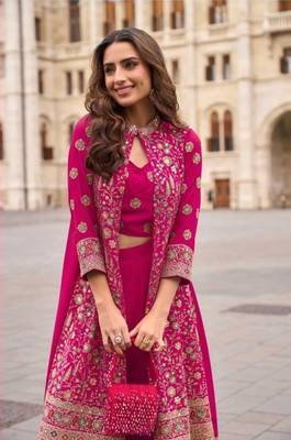 Magenta Georgette Free Size Stitched Suit with embroidered Beats  1