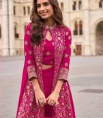 Magenta Georgette Free Size Stitched Suit with embroidered Beats 