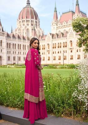 Magenta Georgette Free Size Stitched Suit with embroidered Beats  3