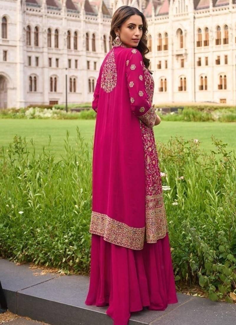Georgette free size stitched suit with embroidery & beats work