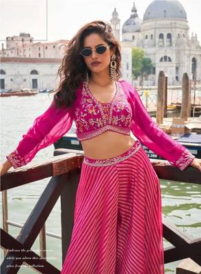 Pink Silk Free Size Stitched Suit with Embroidery  2