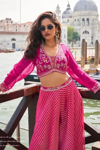 Pink Silk Free Size Stitched Suit with Embroidery 