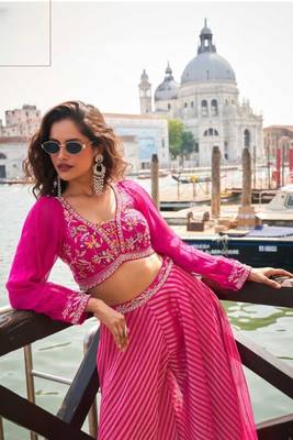Pink Silk Free Size Stitched Suit with Embroidery  3