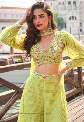 Green Silk Free Size Stitched Suit with Embroidery  3