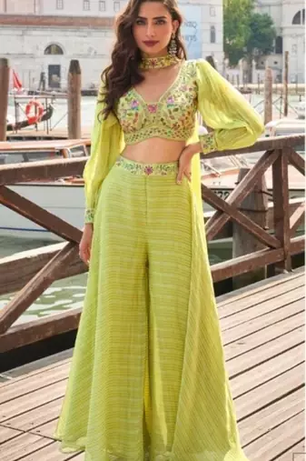 Green Silk Free Size Stitched Suit with Embroidery 