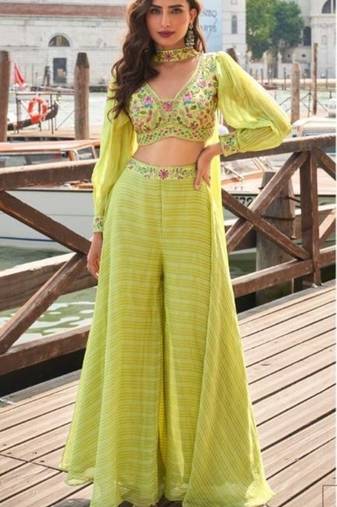 Silk free size stitched suit with embroidery work