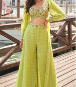 Green Silk Free Size Stitched Suit with Embroidery 