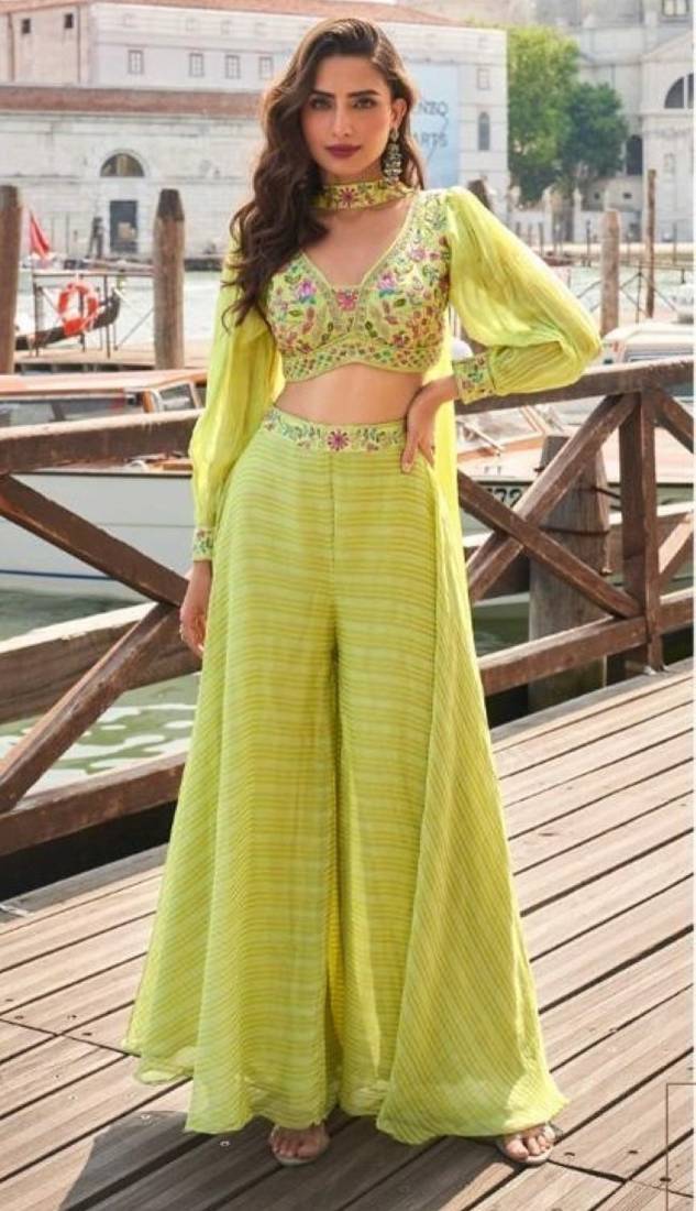 Silk free size stitched suit with embroidery work