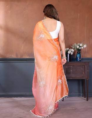 Women Poly Georgette Embroidery Sequence Bird Work Saree 3