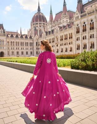 Rani Pink Silk Free Size Stitched Suit with Embroidery  3