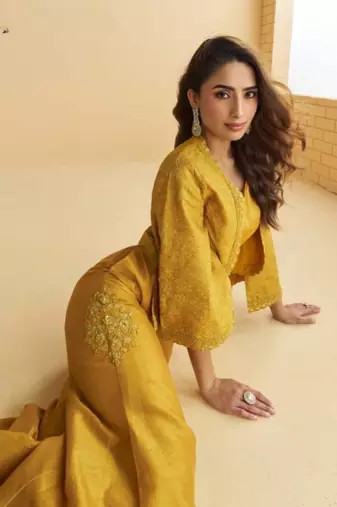 Mustard Silk Free Size Stitched Suit with Embroidery 