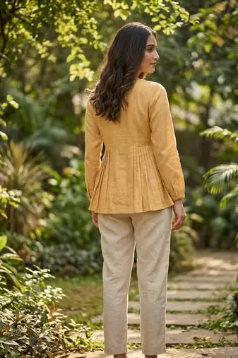 Yellow solid kurta pant set 