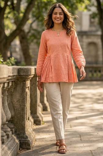 Peach solid kurta pant set 