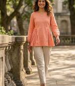 Peach solid kurta pant set 