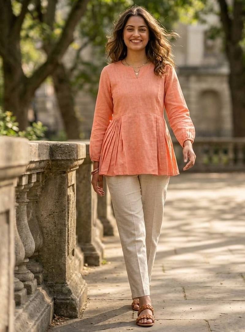Peach solid kurta pant set 