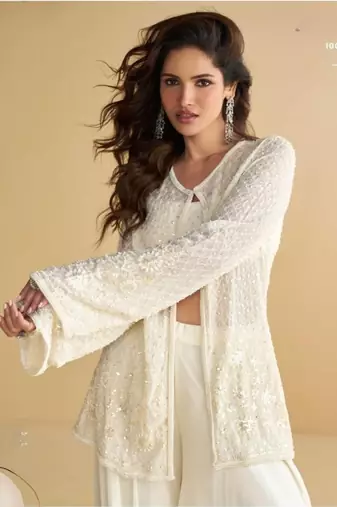 White Silk Free Size Stitched Suit with Embroidery 