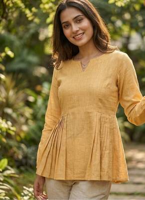 Yellow solid kurta pant set  4