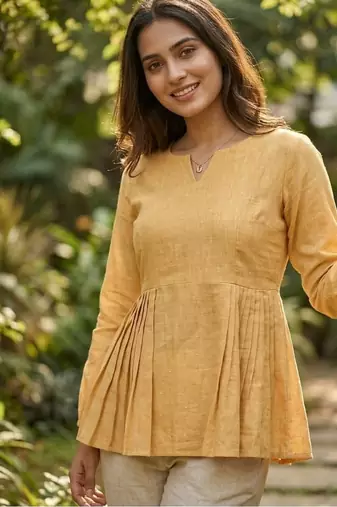 Yellow solid kurta pant set 