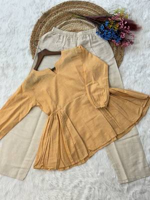 Yellow solid kurta pant set  5