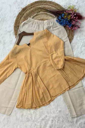 Yellow solid kurta pant set 
