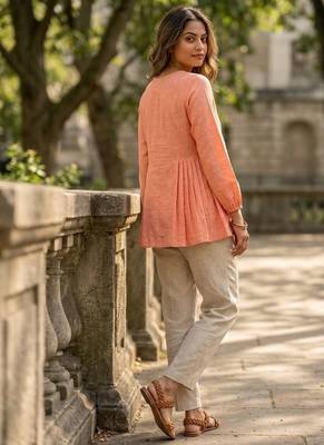 Peach solid kurta pant set  3