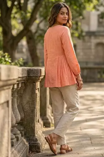 Peach solid kurta pant set 