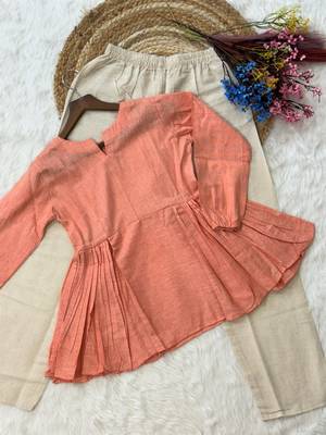 Peach solid kurta pant set  5