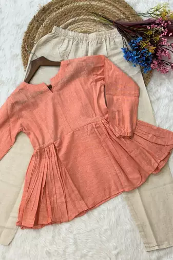 Peach solid kurta pant set 