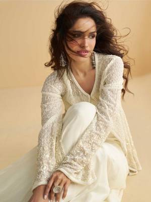 White Silk Free Size Stitched Suit with Embroidery  3