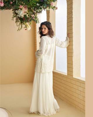 White Silk Free Size Stitched Suit with Embroidery  4