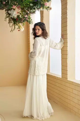 White Silk Free Size Stitched Suit with Embroidery 