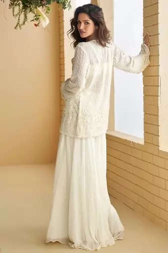 White Silk Free Size Stitched Suit with Embroidery 