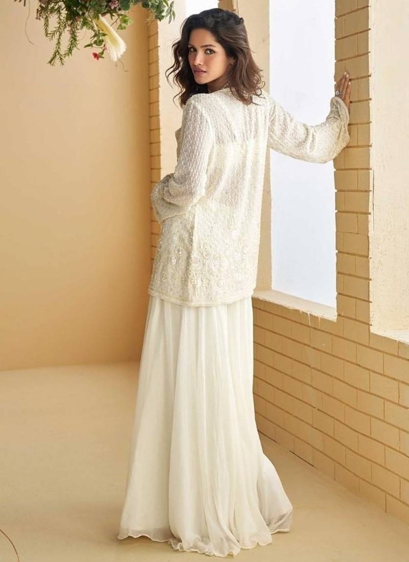 Silk free size stitched suit with embroidery work