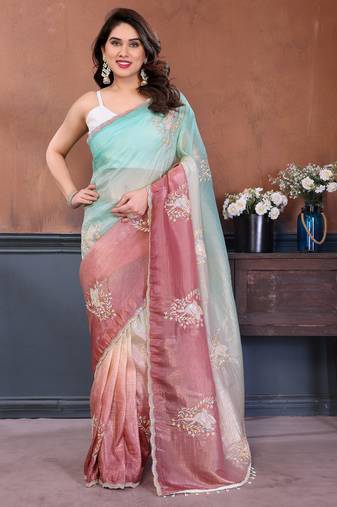 Women Poly Georgette Embroidery Sequence Bird Work Saree