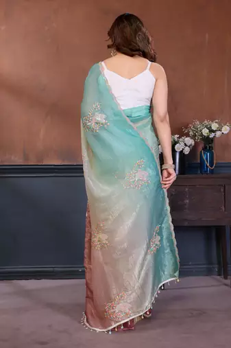 Women Poly Georgette Embroidery Sequence Bird Work Saree