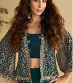 Teal Green Silk Free Size Stitched Suit with Embroidery Work