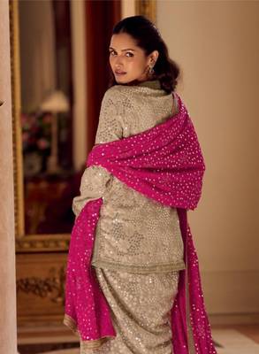 Cream Georgette Free Size Stitched Suit with embroidered Beats  2