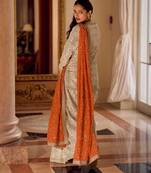 Cream Georgette Free Size Stitched Suit with embroidered Beats 
