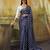Neavy-blue & white color polka dots printed japan satin saree with unstitched blouse