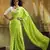 Parrot & white color polka dots printed japan satin saree with unstitched blouse