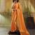 Orange & white color polka dots printed japan satin saree with unstitched blouse