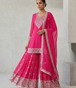 Elegant pink embroidered kurta sharara set with dupatta