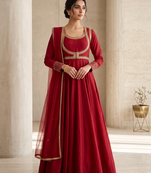 Classic red ethnic anarkali dress with heavy embroidery work