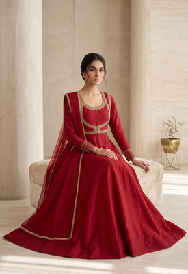 Classic red ethnic anarkali dress with heavy embroidery work 2