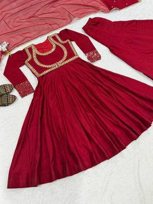 Classic red ethnic anarkali dress with heavy embroidery work 3