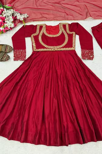 Classic red ethnic anarkali dress with heavy embroidery work