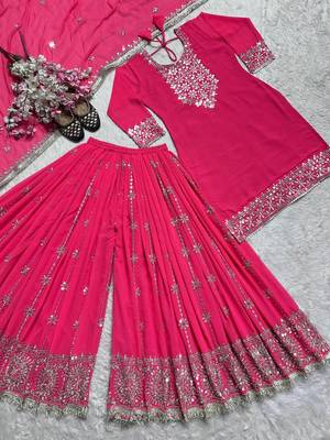 Elegant pink embroidered kurta sharara set with dupatta 4