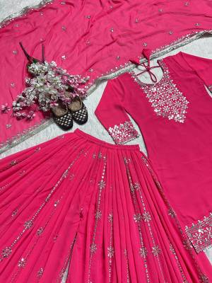 Elegant pink embroidered kurta sharara set with dupatta 5