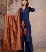 Straight cotton printed embroiderd kurta pant and dupatta set